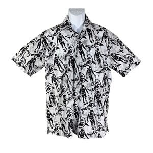 Rum Reggae Button Up Shirt Mens L White Scuba Diver Shark Graphic Cotton